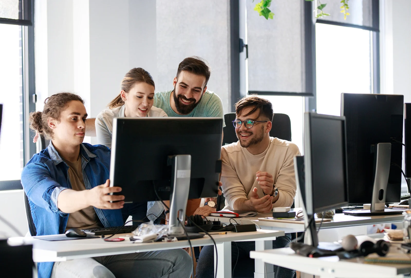 A team at work in an open office.